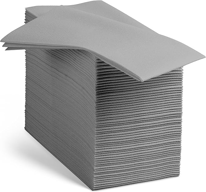 100 Linen-Feel Grey Paper Napkins - Decorative Cloth-Like Grey Dinner Napkins - Soft And Absorbent. For Kitchen, Party, Wedding, Bathroom Or Any Occasion