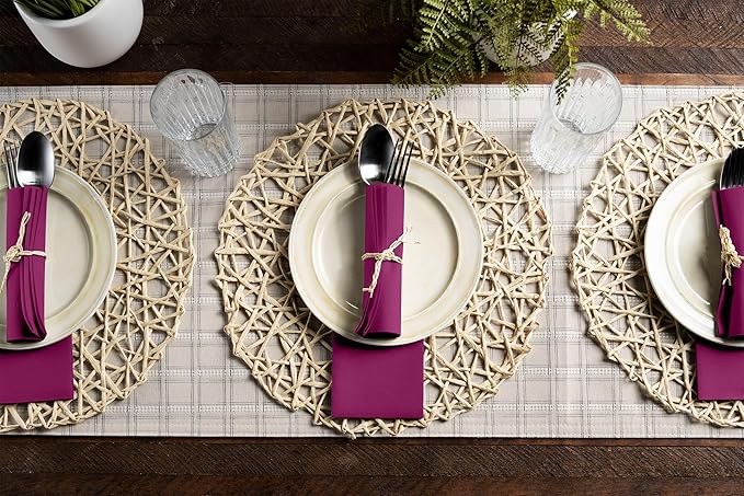 Linen-Feel Purple Paper Napkins - Decorative Cloth-Like Disposable Dinner Napkins - Soft And Absorbent. For Kitchen, Party, Wedding, Bathroom Or Any Occasion. (Pack of 100)