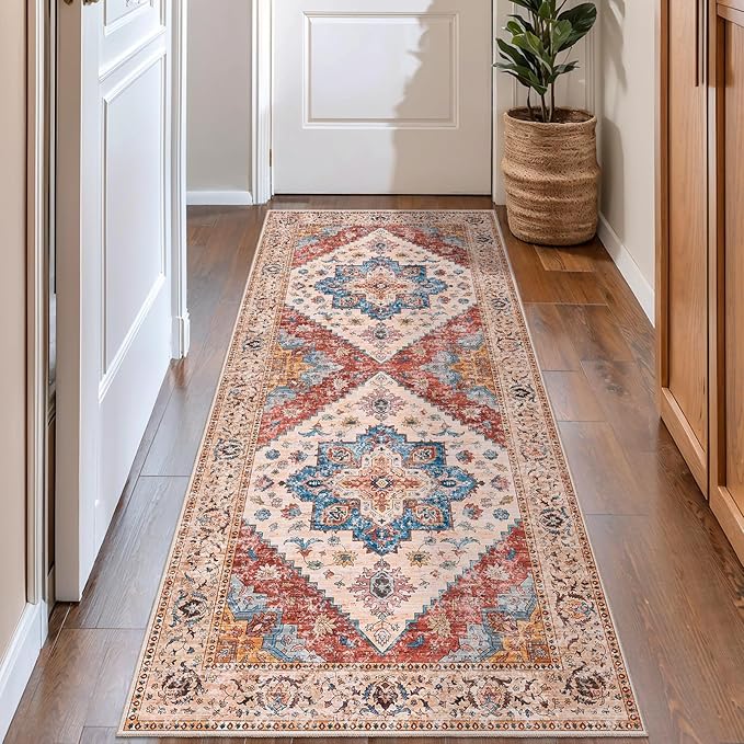 Ciicool Washable Runner Rug Non Slip, 2'x5' Hallway Rug Vintage Kitchen Rugs Carpet Runner for Bedroom Laundry Bathroom Decor
