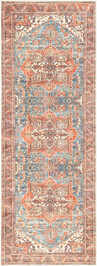 Keen Home Design 2x10 Rug - Machine Washable Runner with Non-Slip Backing, Ideal for Hallway, Entryway, Kitchen, Laundry Room - Vintage, Easy Clean, Durable, Low Pile Rug - (2'6" x 10')