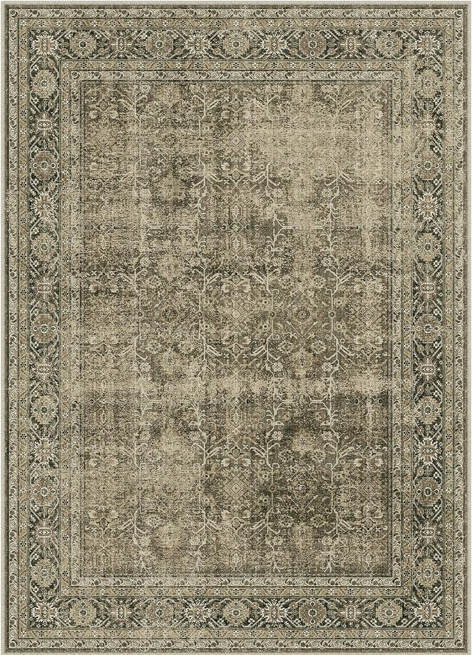 Light Brown Area Rug 6x9 Vintage Washable Indoor Door Mat Living Room Carpet Tribal Distressed Retro Accent Throw Rug for Office Dining Room Bathroom Faux Wool