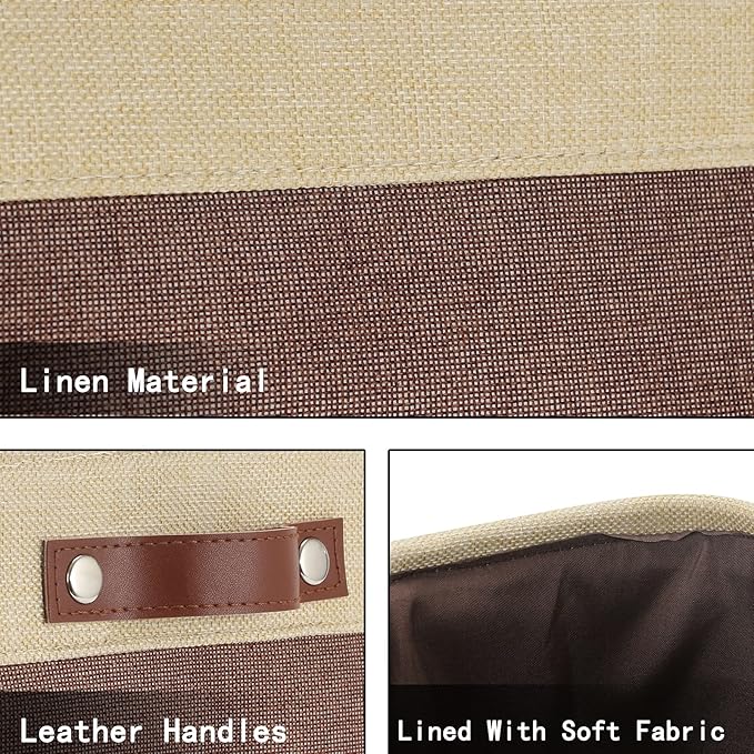 HNZIGE Large Fabric Storage Bins (3 Pack) Canvas Baskets for Storage Clothes Toys, Closet Baskets with Handles for Organizing Baby Nursery Closet Shelves Organization(Gold&Brown, 15" X 11" X 9.5")