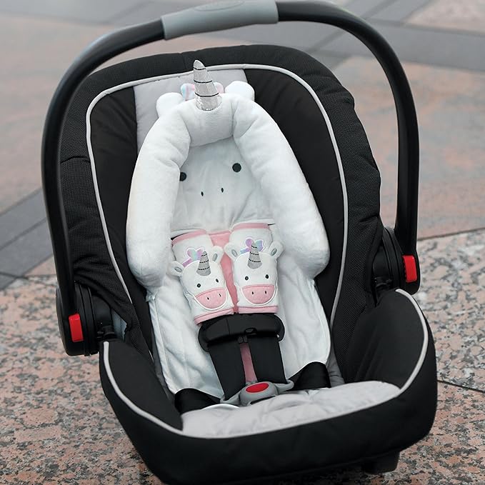 Travel Bug Baby & Toddler 3-Piece Head Support & Strap Covers Set for Car Seats, Strollers & Bouncers … (Unicorn)