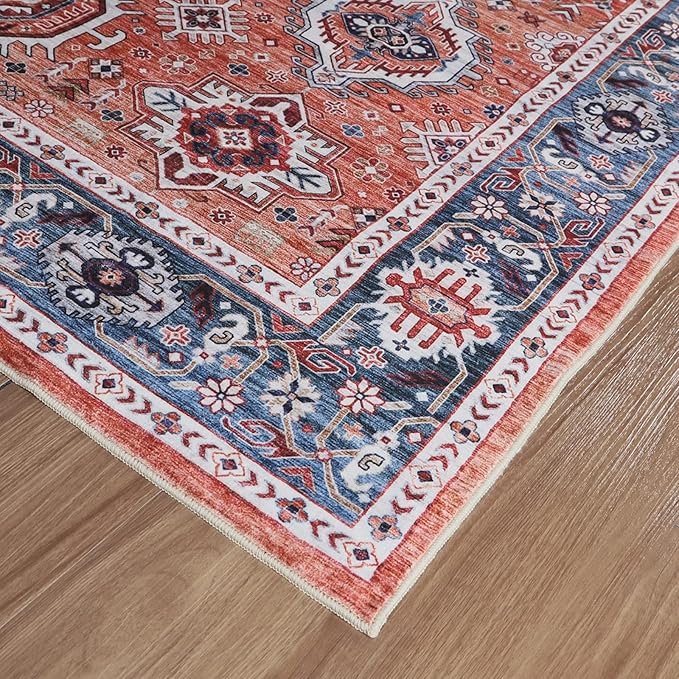 Dripex Washable Area Rug 6x9 Rug Stain & Water Resistant Foldable Thin Vintage Rugs Faux Wool Floor Carpet for Living Room Bedroom Dining Room Kitchen Bathroom Farmhouse Office