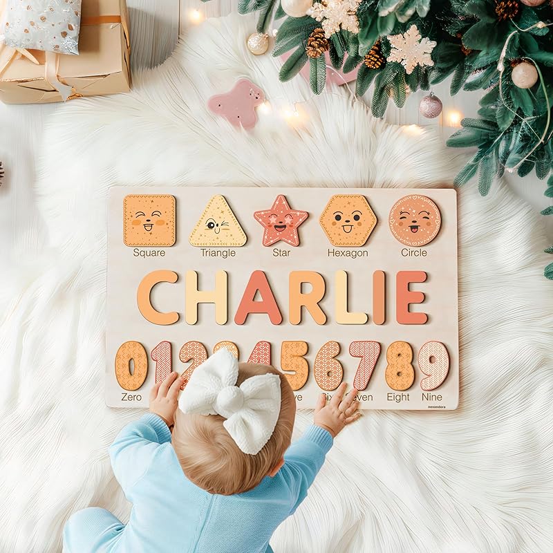 Personalized Name Puzzle with Numbers and Shapes, Name Puzzle for Kids, Custom Birthday Gift for Kids, Christmas Gifts for Toddlers, Unique New Baby Gift, 1 Year Old Boy and Girl Toys, Wood Toy
