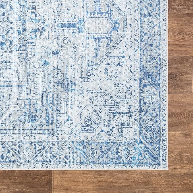 Bloom Rugs Washable Non-Slip 12 ft Runner - Blue/Gray Traditional Runner for Entryway, Hallway, Bathroom, and Kitchen - Exact Size: 2.5' x 12'