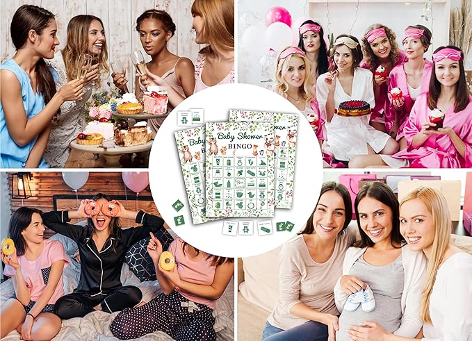 Baby Shower Bingo Game Cards, Jungle Safari Baby Shower Bingo, Wild Animals Gender Reveal Party Favors Supplies, Game Sets for Adults Large Group Party Activities for Family -A07