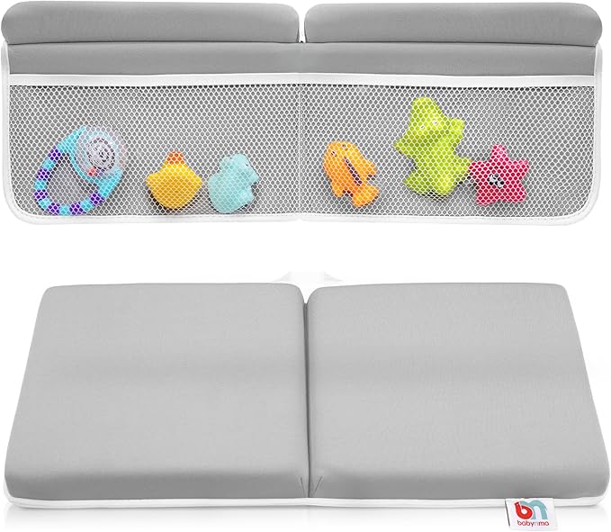 Baby Bath Kneeler and Elbow Rest Pad Set - Kneeling pad for Bathing Baby and Toddlers - Memory Foam Cushion - Holds Bath Accessories and Essentials - Comfort and Support for Your Knees