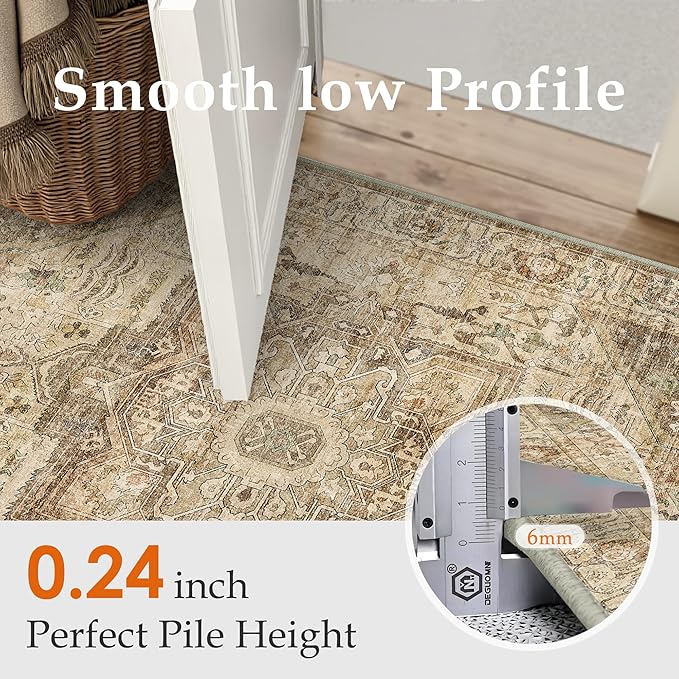 Brown Multi Area Rug 3x5 Vintage Entryway Door Mat Office Washable Distressed Kitchen Carpet Non Slip Soft Indoor Traditional Medallion Retro Accent Throw Rug for Bedroom Dining Living Room