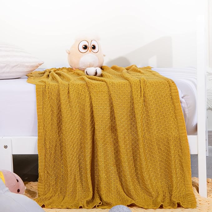 NTBAY Cable Knit Cooling Toddler Blanket, Soft and Breathable Baby Blanket 30x40 Inches Made from Rayon Derived from Bamboo for Crib, Stroller, Nursery, Ginger Yellow