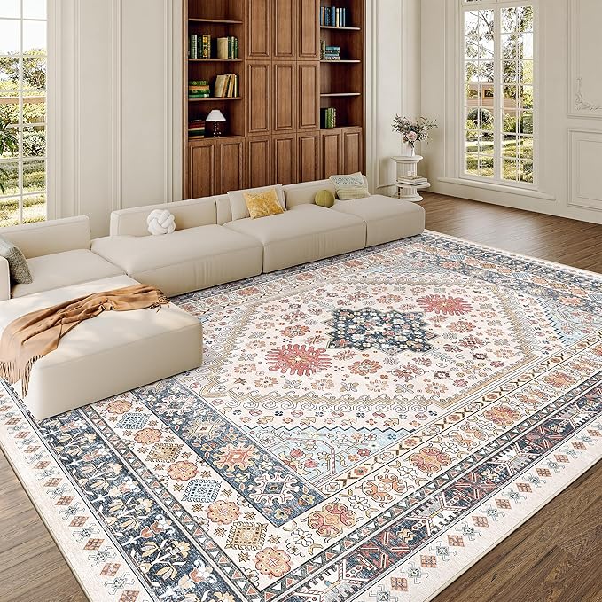 zesthome 8x10 Area Rugs for Living Room,Non-Slip Backing Washable Rugs,Vintage Large Area Rug,Stain Resistant Home Decor Rug (Multi,8'x10')