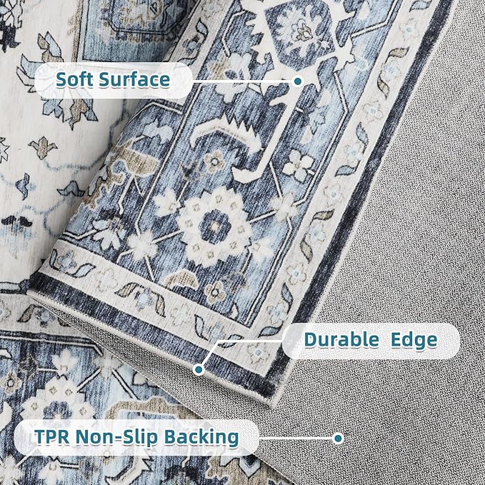 Dripex 8x10 Area Rugs - Stain Resistant Washable Rug Distressed Rugs for Living Room Dining Room Bedroom Anti-Slip Low-Pile and Soft Accent Rug Farmhouse Office Home Decor, Pet & Child Friendly