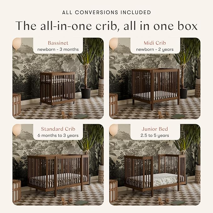 babyletto Pogo 8-in-1 All Stages Convertible Crib - GREENGUARD Gold Certified - Baby Crib Conversion Kits for Bassinet & Full-Size Crib to Toddler Bed, Baby Bed & More - Portable & Adjustable