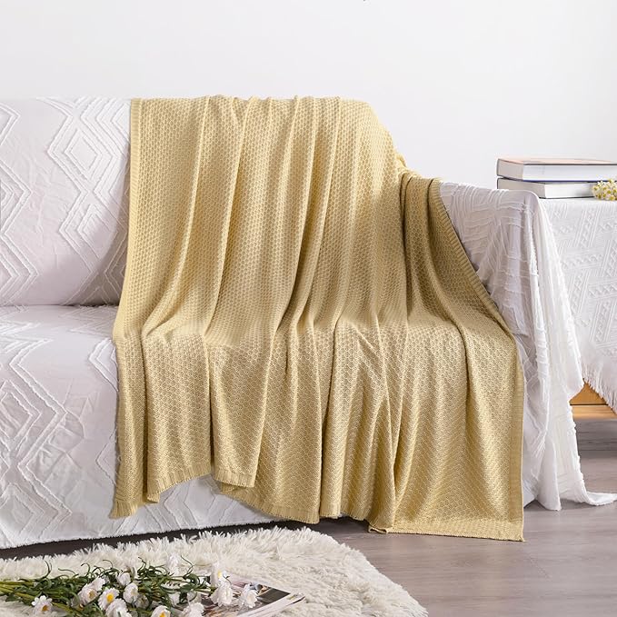 NTBAY Cable Knit Cooling Throw Blanket, Soft and Breathable Throw Blanket 51x67 Inches Made from Rayon Derived from Bamboo for Couch, Sofa, Nap, Khaki