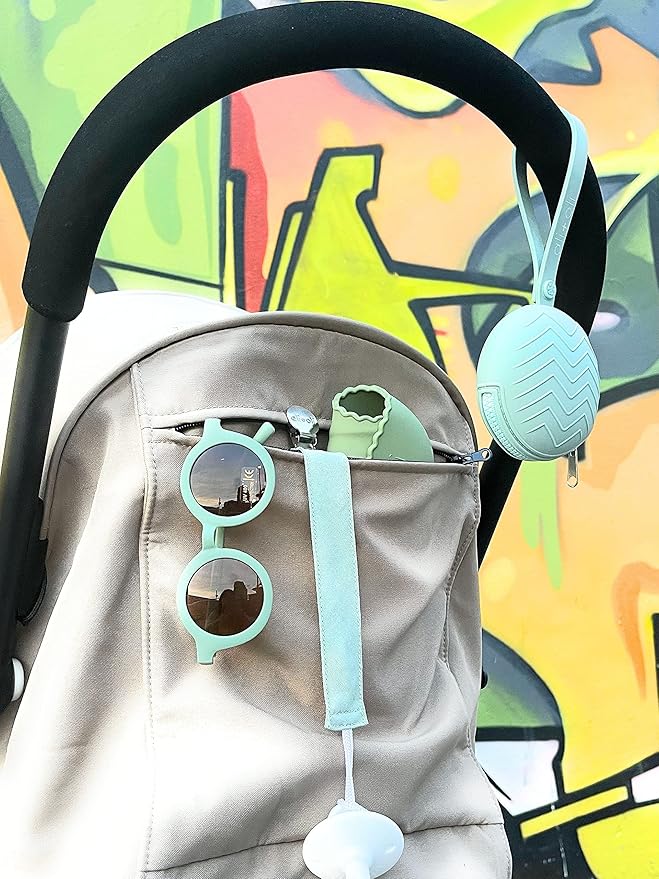 Ali+Oli BPA-Free Silicone Pacifier Holder Case (1-pk) Diaper Bag Accessory Newborn Travel Baby Pacifier Pouch (Mint)