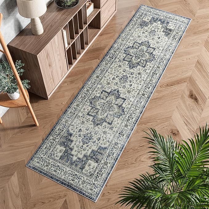 Dripex Vintage Runner Rug-2x8 Washable Distressed Hallway Runner Oriental Medallion Carpet Non-Slip Stain-Resistant Kitchen Mat Foldable Thin Accent Rug for Entrance Living Room Bedroom