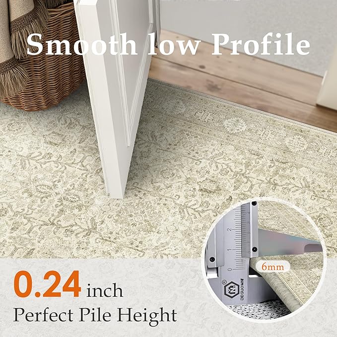 Vintage Area Rug 4x5 Beige Entryway Office Washable Carpet Non Slip Bedroom Indoor Living Room Door Mat Low Pile Traditional Distressed Retro Accent Rug for Dining Room Bathroom Kitchen