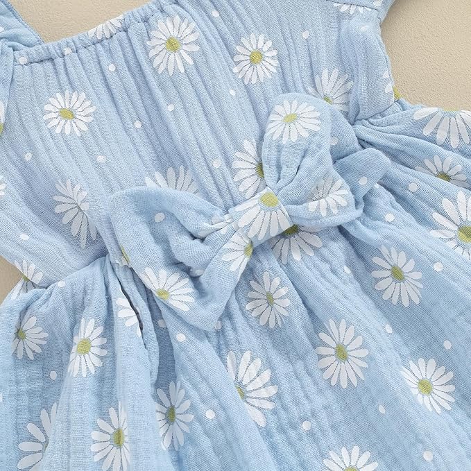 Baby Girls Floral Cotton Leotard Romper Newborn Daisy Playsuits Ruffled Sleeve Onesie Infant Jumpsuit Clothes Headband