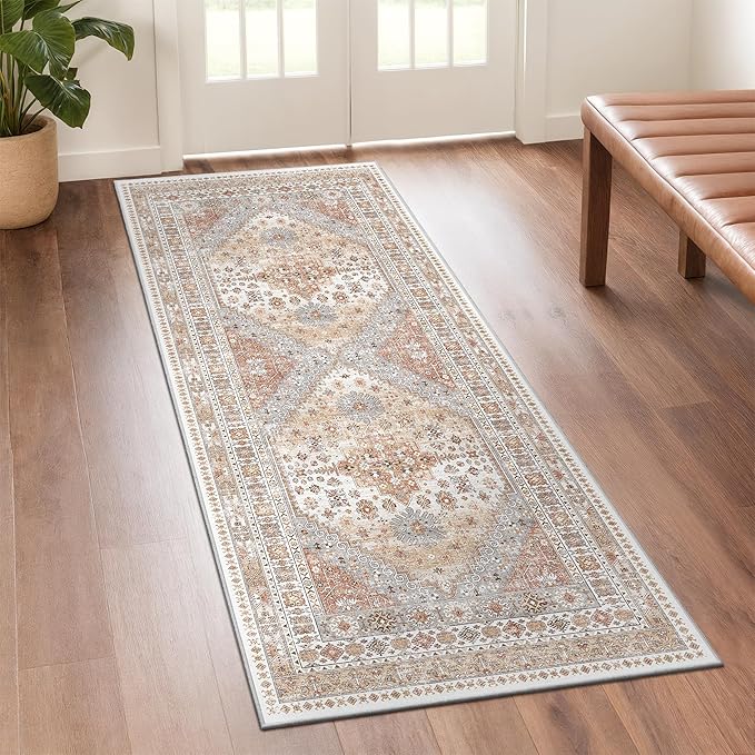 zesthome 2x6 Runner Rug for Hallways, Machine Washable Rug, Non Slip Vintage Low Pile Runners, Stain Resistant Runners for Entryway, Kitchen, Bathroom, Laundry Room, Corridor