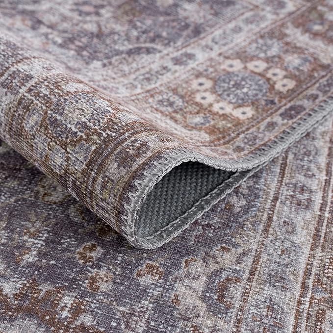 Bloom Rugs Washable 10 ft Runner - Brown/Dark Gray Traditional Runner for Entryway, Hallway, Bathroom, and Kitchen - Exact Size: 2.5' x 10'
