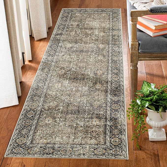 Brown Runner Rug 2x8 Vintage Area Carpet Hallway Long Indoor Kitchen Washable Living Room Low Pile Traditional Distressed Retro Accent Throw Rug Non Slip Laundry Bathroom Office Dining Room