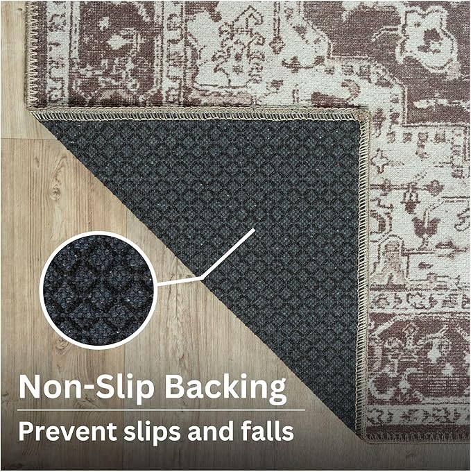 Bloom Rugs Washable Non-Slip 3' x 5' Rug - Dark Brown Traditional Medallion Area Rug for Living Room, Bedroom, Dining Room, and Kitchen - Exact Size: 3' x 5'