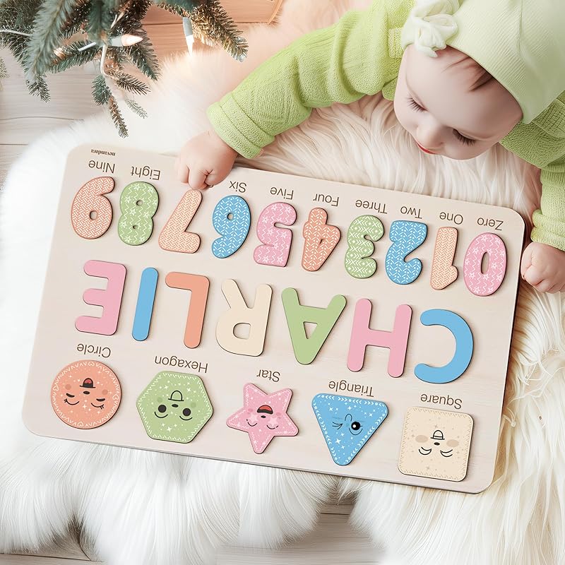 Personalized Name Puzzle with Numbers and Shapes, Name Puzzle for Kids, Custom Birthday Gift for Kids, Christmas Gifts for Toddlers, Unique New Baby Gift, 1 Year Old Boy and Girl Toys, Wood Toy