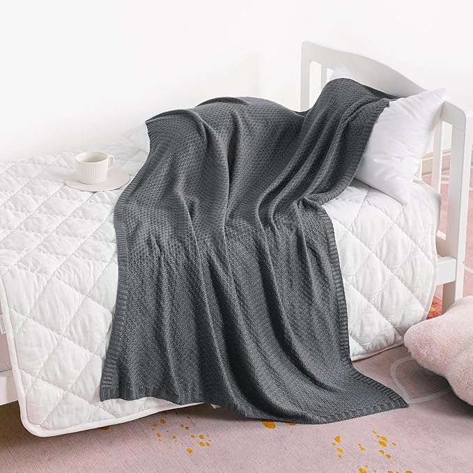 NTBAY Cable Knit Cooling Toddler Blanket, Soft and Breathable Baby Blanket 30x40 Inches Made from Rayon Derived from Bamboo for Crib, Stroller, Nursery, Dark Grey