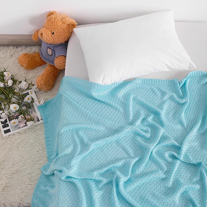 NTBAY Cable Knit Cooling Toddler Blanket, Soft and Breathable Baby Blanket 30x40 Inches Made from Rayon Derived from Bamboo for Crib, Stroller, Nursery, Blue