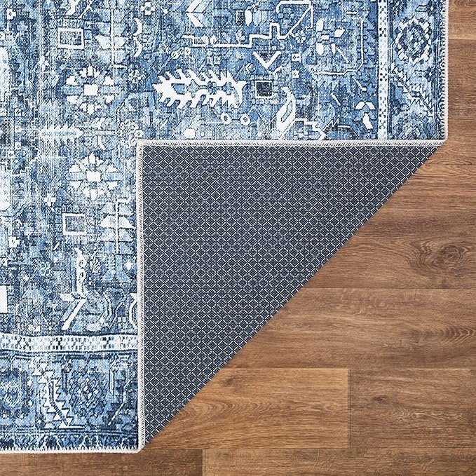 Bloom Rugs Washable Non-Slip 7 ft Runner - Blue Traditional Runner for Entryway, Hallway, Bathroom, and Kitchen - Exact Size: 2.5' x 7'