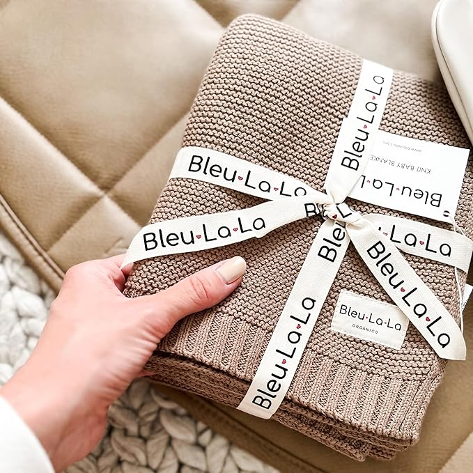 Heritage Knit Organic Cotton Baby Swaddle Blanket - 100% Luxury Organic Cotton Knit Receiving Blanket - Soft Warm Unisex Blankets for Newborns Infants Boys & Girls (0-2Yrs - Milk Chocolate)