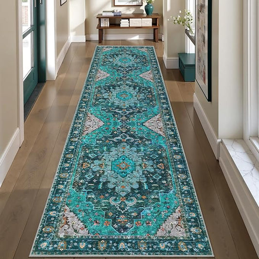 Ciicool Washable Vintage Runner Rug 2' x 8' ft Hallway, Boho Low Pile Long Non Slip Soft Kitchen Carpet Indoor Oriental Throw Rug