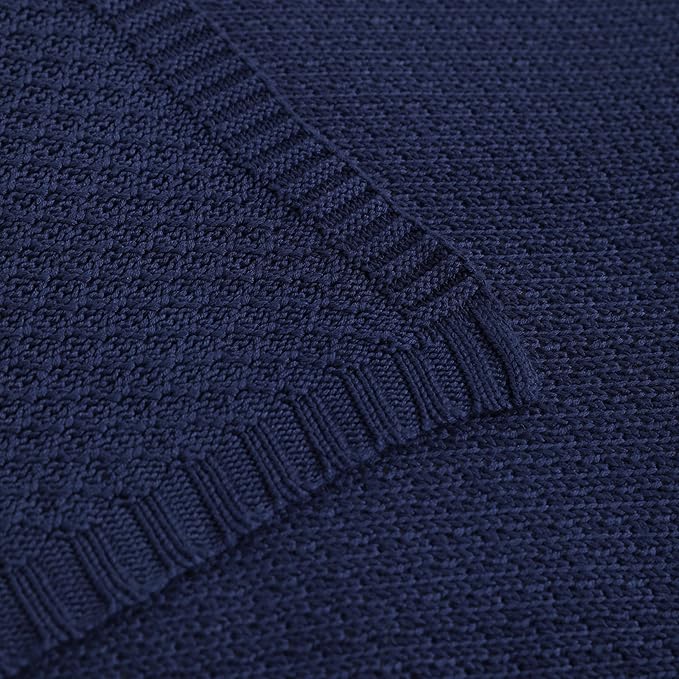 NTBAY Cable Knit Cooling Toddler Blanket, Soft and Breathable Baby Blanket 30x40 Inches Made from Rayon Derived from Bamboo for Crib, Stroller, Nursery, Navy Blue