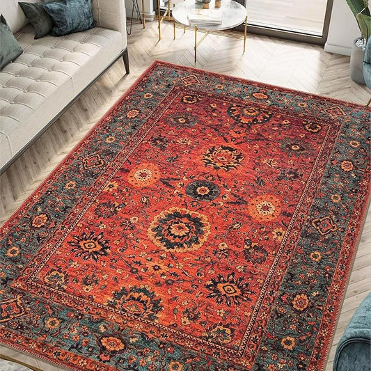 Keen Home Design 6x9 Rug - Machine Washable Area Rug with Non-Slip Backing, Ideal for Living Room, Dining Room, Bedroom - Vintage, Easy Clean, Durable, Low Pile Rug - (6' x 9')