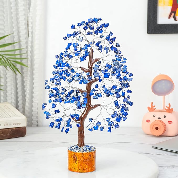 Lapis Lazuli Crystal Tree of Life Healing Crystals Spiritual Blue Shelf Decorations & Crystal Decor Feng Shui Table Decor Gifts for Men Dad & Boyfriend or Perfect Housewarming Home Accents Gift