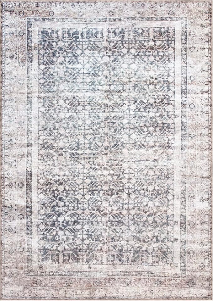 Bloom Rugs Washable Non-Slip 8' x 10' Rug - Tan/Blue/Green Traditional Area Rug for Living Room, Bedroom, Dining Room, and Kitchen - Exact Size: 8' x 10'