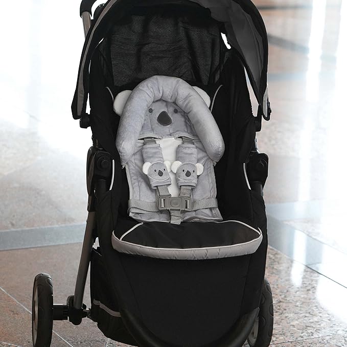 Travel Bug Baby & Toddler 3-Piece Head Support & Strap Covers Set for Car Seats, Strollers & Bouncers … (Koala)