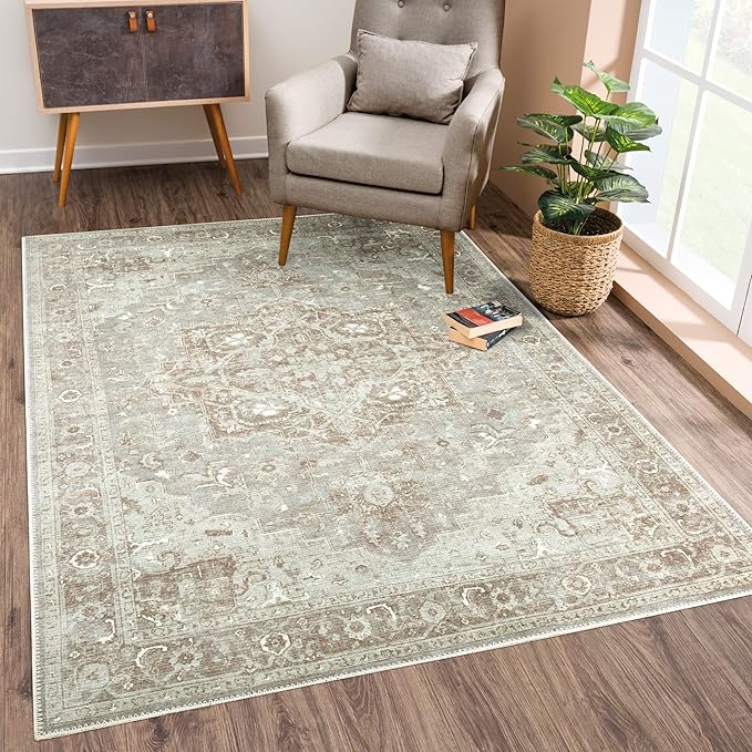 Bloom Rugs Washable Non-Slip 5' x 7' Rug - Beige/Gray Traditional Area Rug for Living Room, Bedroom, Dining Room, and Kitchen - Exact Size: 5' x 7'