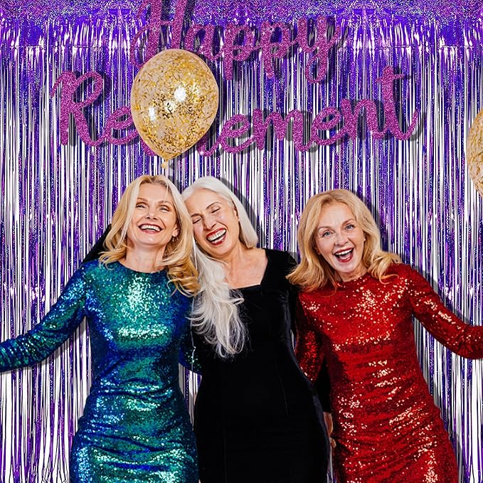 BRAVESHINE Purple Tinsel Foil Fringe Curtains - 2Pcs 3.2x8.2ft Metallic Holidays Photo Backdrop for Halloweens Birthdays Valentine's Bridal Shower Bachelorette Anniversary Engagement Party Supplies