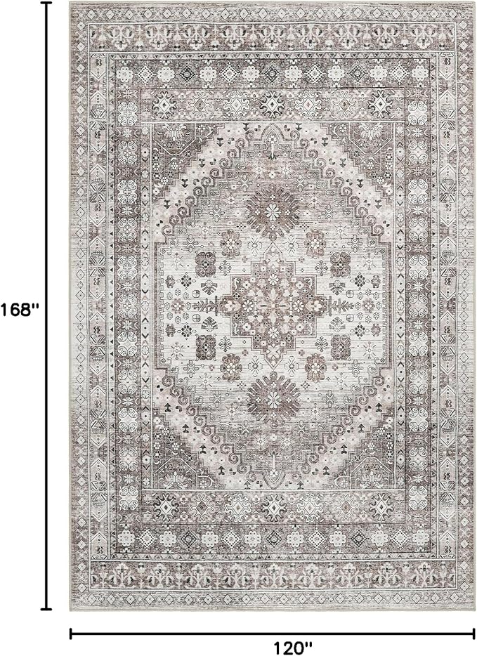 zesthome 10x14 Area Rugs,Stain Resistant Washable Rug,Ultra-Thin Rugs for Living Room,Bedroom,Non-Slip Backing Home Decor Large Area Rug (Brown/Beige,10'x14')