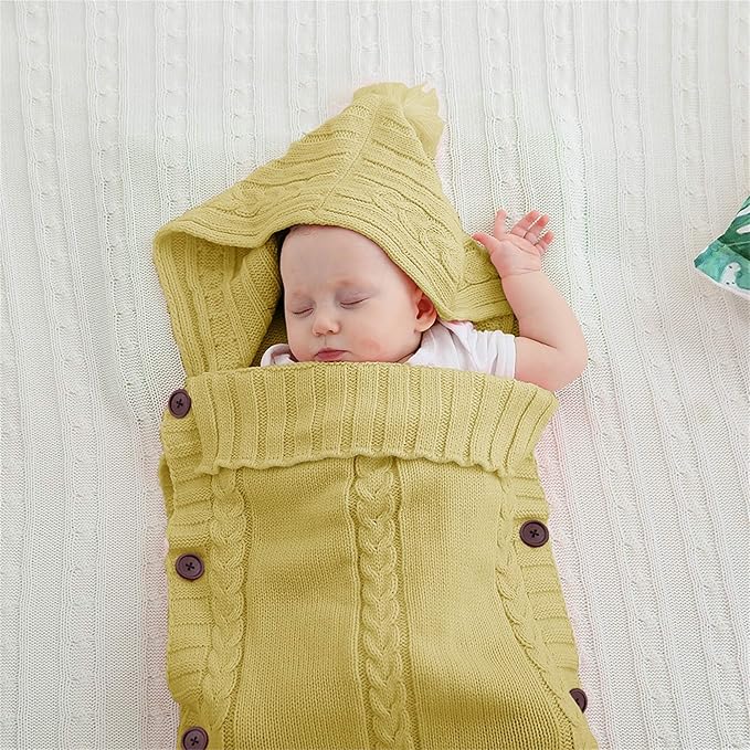 XMWEALTHY Newborn Baby Wrap Swaddle Blanket Knit Sleeping Bag Receiving Blankets Stroller Wrap for Baby (Turmeric) (0-6 Month)