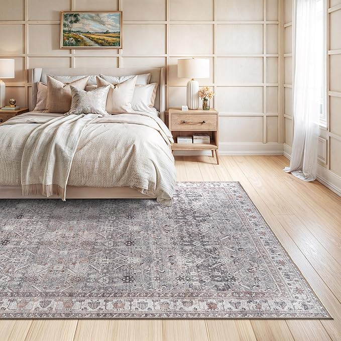 Bloom Rugs Washable Non-Slip 8' x 10' Rug - Gray Traditional Bordered Area Rug for Living Room, Bedroom, Dining Room, and Kitchen - Exact Size: 8' x 10'