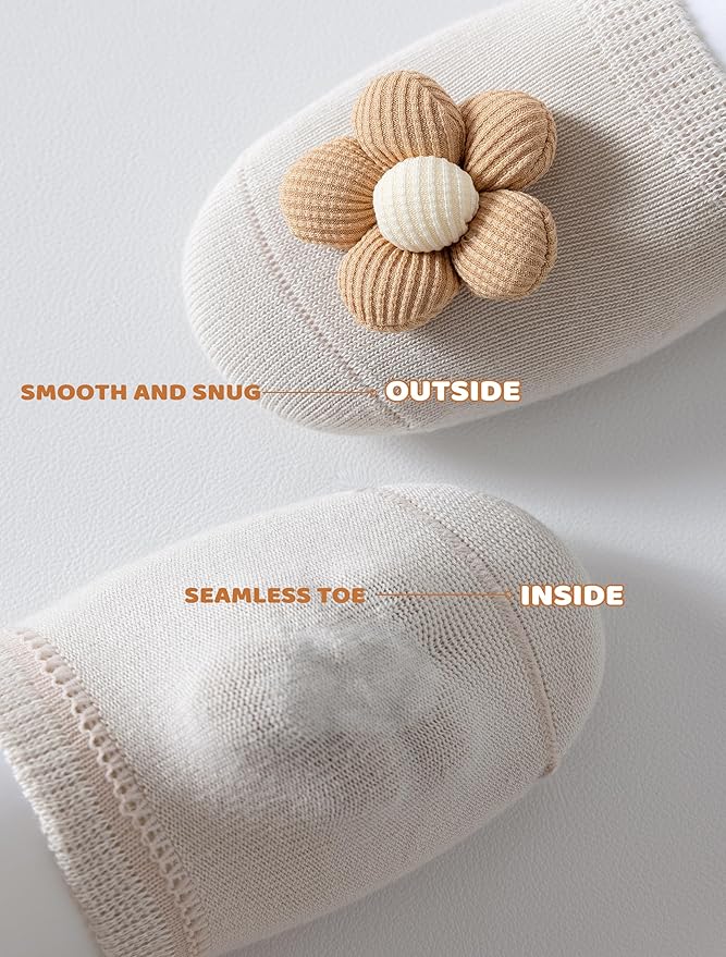 Baby Girl Socks with Non-Slip, Cute Flower Grippy Design Toddler Ankle Socks Gift for Newborn Babies Infants 4 Pairs