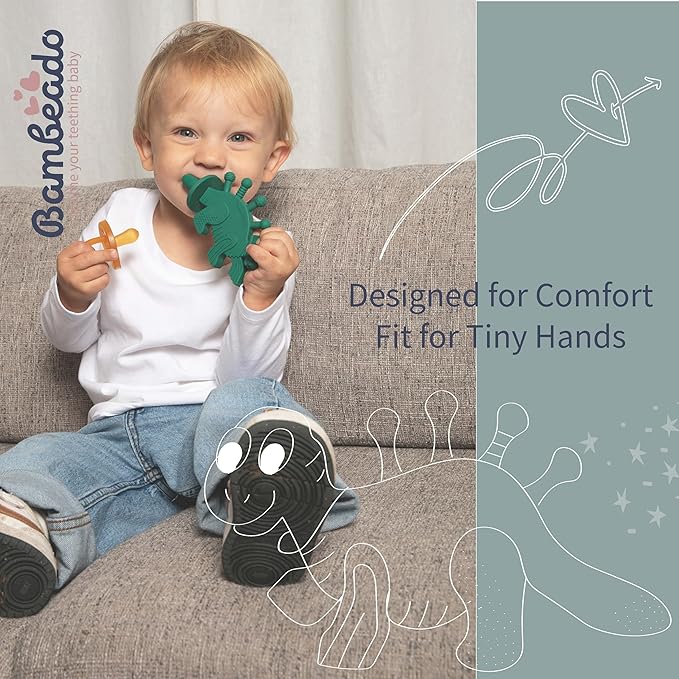 Baby Teether Toy and Training Toothbrush: Dibly - The Dino Baby Teething Toys BPA-Free Teethers Inspired by Nature with Natural Rubber Pacifier