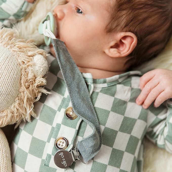 Ali+Oli Linen Strap Pacifier Clip (Forest) Set of 3 (10" x 1") Baby Pacifier Holder for Newborn Pacifiers & Teethers, Binky Clips, Silicone-Free Pacifier Clips