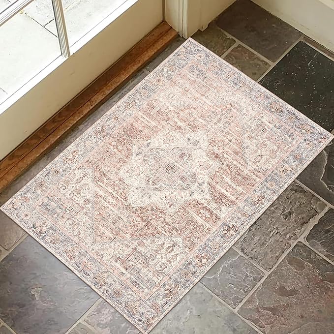 ReaLife Rugs Machine Washable Area Rug - Living Room Bedroom Bathroom Kitchen Entryway Office - Padded Crease Free Stain Resistant Premium - Boho Farmhouse Vintage- Lyle- Beige Ivory - 2'x 3'