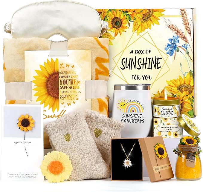 Sunflower Gifts for Women Sending Sunshine Gift-Birthday Gifts for Women Unique-Thank You-Self Care Package-Get Well Gift-Inspirational Retirement Spa Gift Basket for Mom Grandma Wife Friends Sister