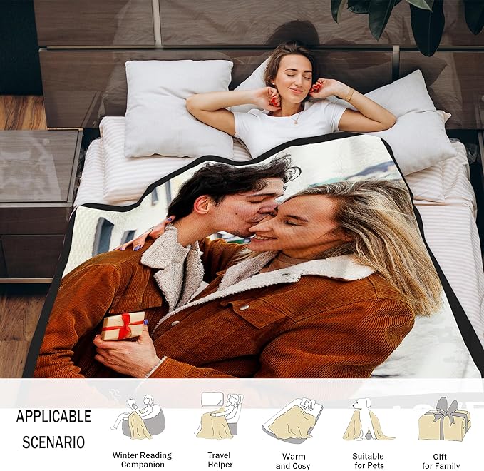 Custom Blanket with Picture, Personalized for Couple