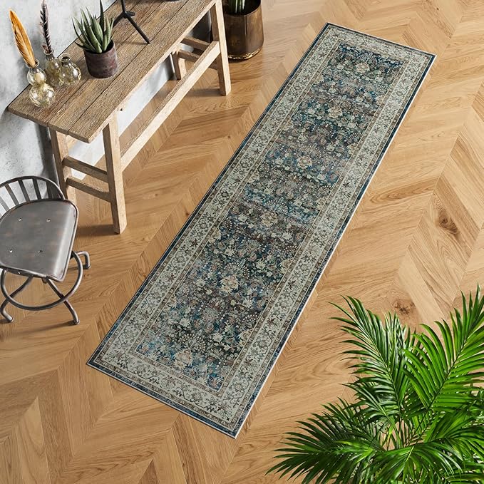 Dripex Washable Runner Rug-2x6 Distressed Hallway Runner Oriental Medallion Carpet Non-Slip Non-Shedding Kitchen Mat Foldable Thin Entry Throw Area Rug for Living Room Bedroom