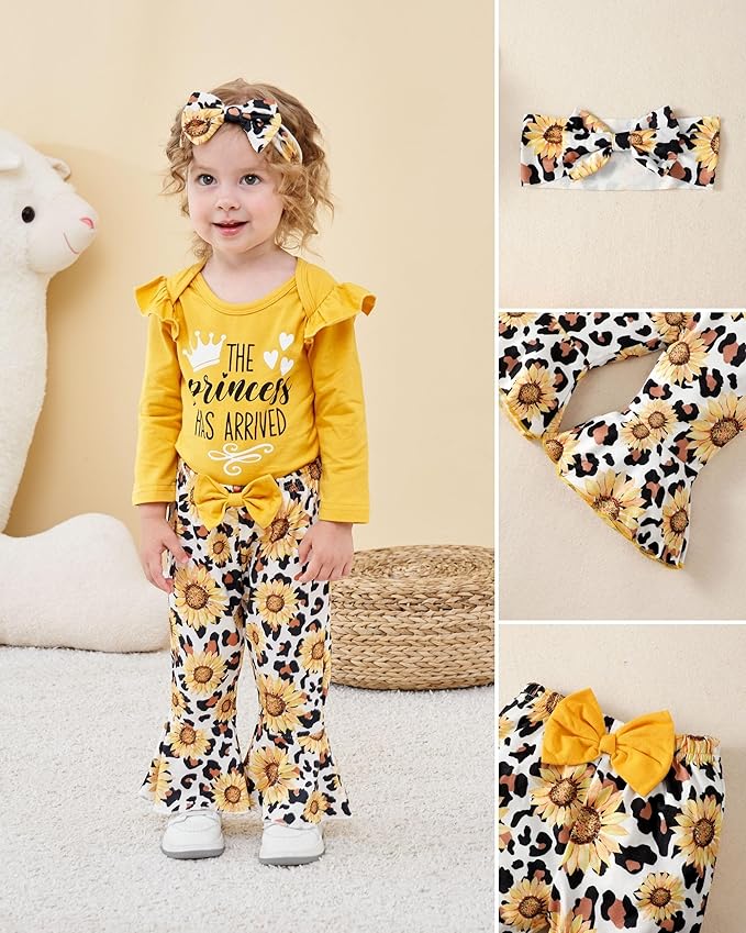 Newborn Baby Girl Clothes Infant Outfits Clothing Ruffle Romper Bell Bottoms Flared Pants Outfit Sets for Baby Girls